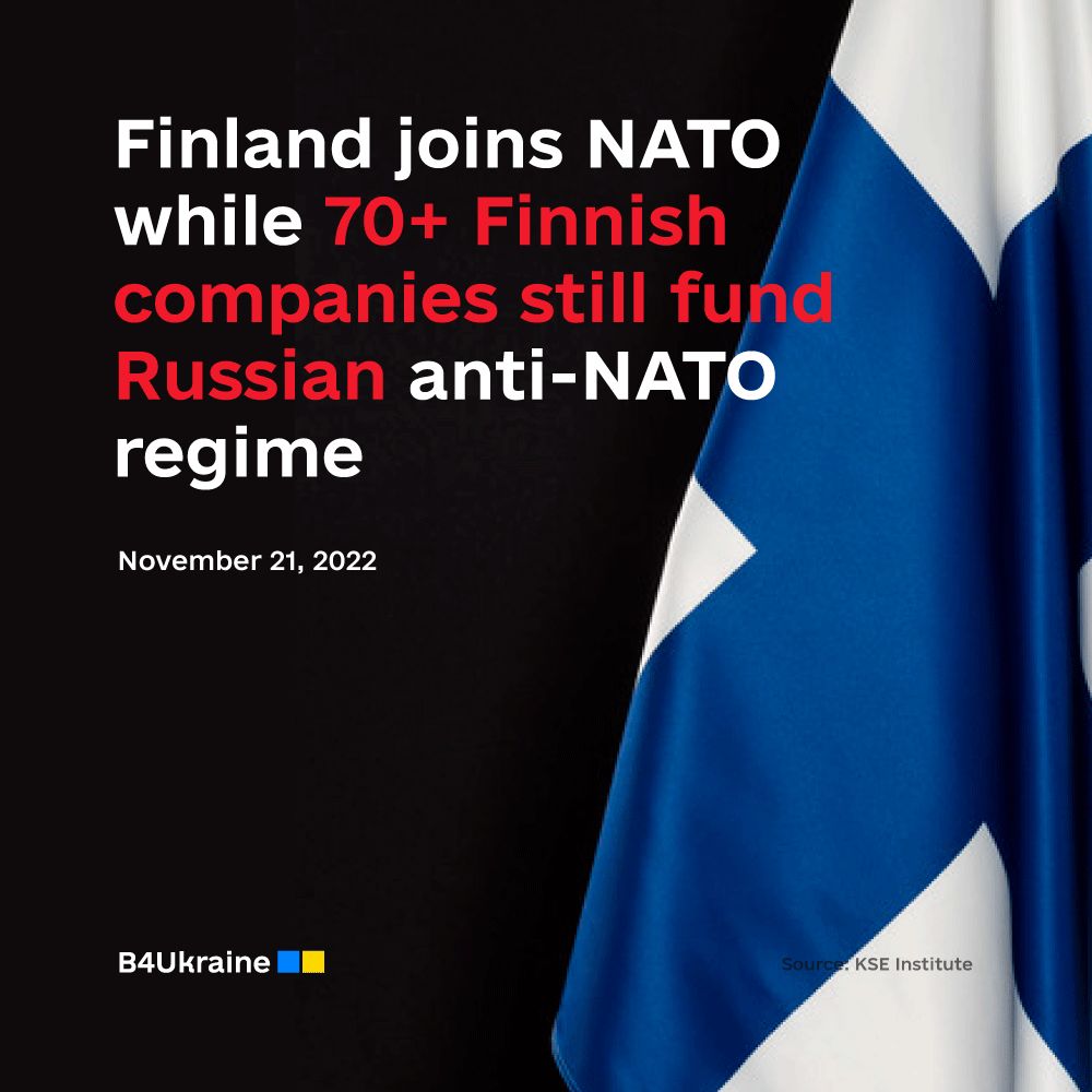 Finland joins NATO while 70+ Finnish companies still fund Russian anti-NATO regime